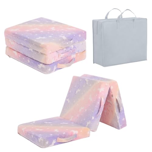 Tiita Kids Floor Mat- Kids Trifold Plush Futon Mat, Portable Foldable Play Mat for and Playtime,Twill Pegasus - color: Twill Pegasus, size: 65"L x 24"W x 3"Th