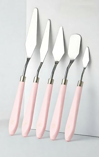 Palette Knife Set 5PCS Pink Handle Stainless Steel for Acrylic Oil Painting | 5 Blade Shapes Versatile, Stainless Steel Durable, Pink Handles Ergonomic Grip, Acrylic Oil Painting, Art Gift for Women - color: Pink