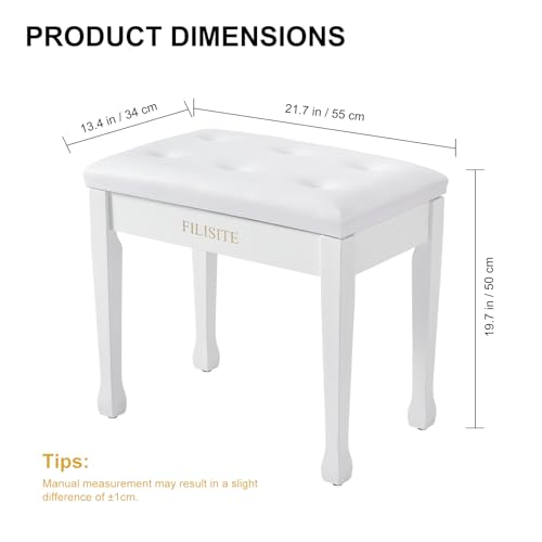 Wooden Piano Bench with Storage, Piano Stool with Waterproof Padded Cushion, Bench Seat for Vanity, Living Room, Bedroom (White) - color: Single-white