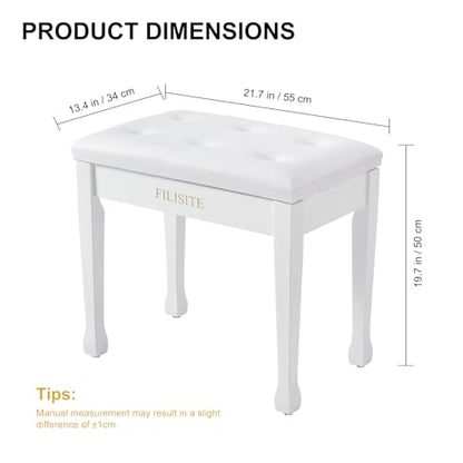 Wooden Piano Bench with Storage, Piano Stool with Waterproof Padded Cushion, Bench Seat for Vanity, Living Room, Bedroom (White) - color: Single-white