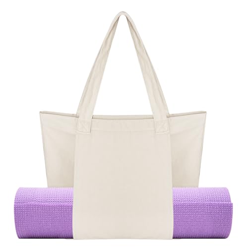 Yoga Mat Bag for Women Canvas Bag with Yoga Mat Carrier Yoga Mat Bags for Workout Pilates Travel Beach and Gym - color: White, style: Sport