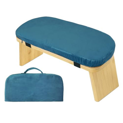 Natural Beech Wood Yoga Bench, Ergonomic Design for Kneeling, Meditation, Pilates, FSC Certified (Blue) - color: Blue
