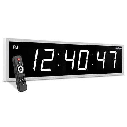 Ivation Oversized Digital Wall Clock with Large LED Display & Timer, 48" | Multi-function with Timer, Stopwatch, Alarms, Temp & Date, Aluminum frame, 6 Brightness levels, Time memory, Remote | White - color: White, size: 48" Inch
