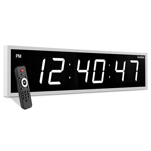 Ivation Oversized Digital Wall Clock with Large LED Display & Timer, 48" | Multi-function with Timer, Stopwatch, Alarms, Temp & Date, Aluminum frame, 6 Brightness levels, Time memory, Remote | White - color: White, size: 48" Inch