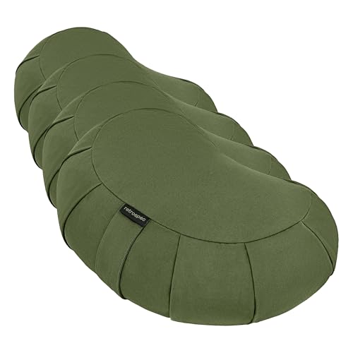 Retrospec Sedona Zafu Meditation Cushion with Buckwheat Hull Fill - Adjustable Yoga & Pilates Equipment Support - 17in Crescent Cotton Cover (Pack of 4) - color: Basil, size: 1 Count (Pack of 4)