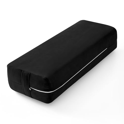 Wellsin Rectangular Yoga Bolster - Meditation Pillow with Washable Suede Cover, 27"X10" X5.5" - color: Black