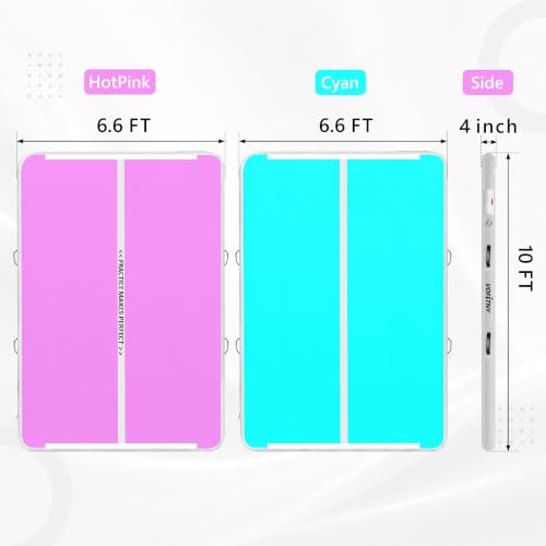 VOFiTNY Inflatable Gymnastics Air Mat Tumble Track with Pump for Training - color: Cyan/HotPink, size: 10ft*6.6ft*4inches(3m*2m*0.1m)