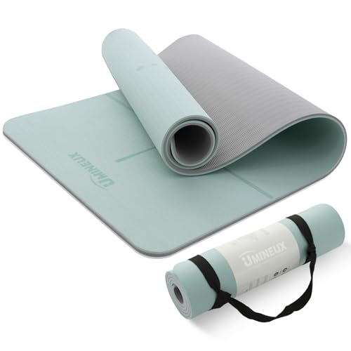 UMINEUX Yoga Mat Extra Thick 1/3'' & 2/5" Non Slip Yoga Mats for Women Eco Friendly TPE Fitness Exercise Mat with Carrying Sling & Storage Bag - color: Matcha Green & Gray, size: 72"x24"x2/5"