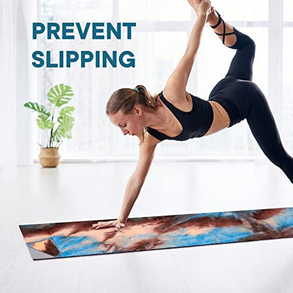 Yoga Towels, Non Slip Hot Yoga Mat Towel with Grip Dots,Super-Absorbent Soft Microfiber Yoga Blanket for Pilates, Fitness and Workout 72inch x 24inch - color: Coffee+blue