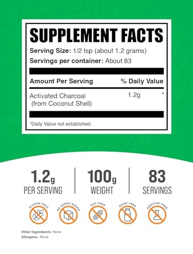 BulkSupplements.com Activated Charcoal Powder - from Coconut Charcoal, for Teeth Whitening - Vegan & Gluten Free, 1.2g per Serving, 100g (3.5 oz) (Pack of 1) - size: 3.53 Ounce (Pack of 1)