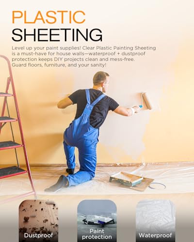 Plastic Drop Cloths for Painting, 9x12 Ft Plastic Sheeting, 0.4Mil (8-Pack) | Clear Painter's Plastic Filim, Dust-proof Waterproof Painting Supplies for Furniture, Floor, Couch Protector - size: 8 PCS 9x12 Ft