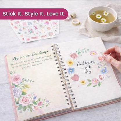 Unwynd Floral Chapter Journal Scrapbooking Starter Kit for Women Adult Teen | Junk Scrapbook Supplies - Washi Tape, Stickers, Paper, Bullet Art, DIY Journaling Scrapbooks Set - Calligraphy & Sumi Brushes