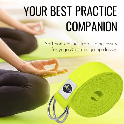 TECEUM 2 IN 1 Yoga & Mat Strap for Stretching – Cotton – 6/8/10 ft - color: Bright Green, size: 6 ft