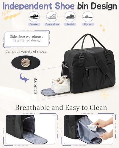 Large Duffle Bag for Travel with Shoe Compartment, Puffer Weekender Bags for Women Travel Tote Carry on Duffel Bag for Airplanes, Personal Item Bag Gym Bag Women, Black - color: Black X-Large