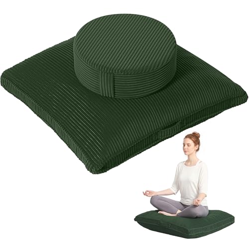Meditation Cushion, 32x32inch Meditation Floor Pillow for Adults | Extra Large Floor Cushion, Zafu & Zabuton with Removable Corduroy Cover, Soft Support for Yoga, Sitting, Reading, Dark Grey - color: Green