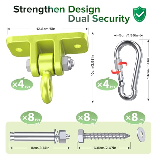 Heavy Duty Swing Hangers - 5000 lbs Capacity, Swing Set Brackets Silent Rotation, Easy Installation for Swings, Yoga Straps, Punching Bags, Hammocks & More - Indoor/Outdoor Use - 4 Pack - color: Green- 4 Pack
