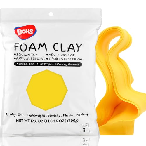 BOHS Foam Clay, Yellow Air Dry Modeling Clay, 1.1 lb | Soft, lightweight; crack-free finish; EVA and polystyrene foam details; cosplay props, figurines, fake bakes and slime making - color: Yellow, size: 500 g