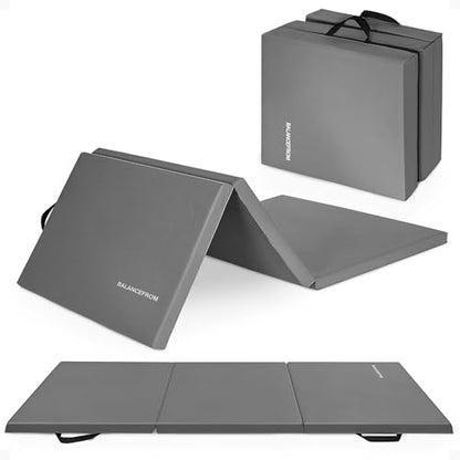 BalanceFrom 6x2 Feet 3-Panel Folding Gymnastics Mat – 2-Inch Thick Pad with Vinyl Surface and Carrying Handles for Tumbling, Yoga, Pilates, Home Workouts, and Martial Arts - color: Gray
