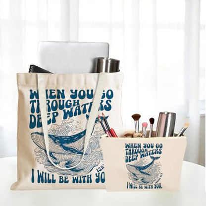 Whale Shark Makeup Bag Canvas Tote Bag Gifts for Women Friend Birthday Beach Shopping Appreciation Christmas - color: Throuchisaiah 386