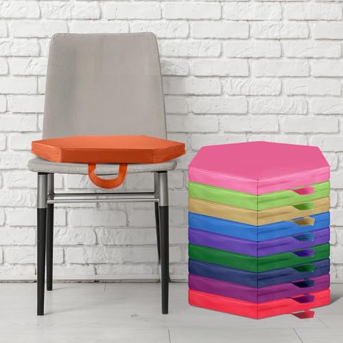 Timgle 25 Pcs Floor Cushions for Classroom 15 Inch Flexible Seating Bulk with Handles 1.6 Inch Thick Foam Floor Pillows Portable Seating for Home School Kindergarten Daycare Nursery Playroom(Hexagon) - style: Hexagon