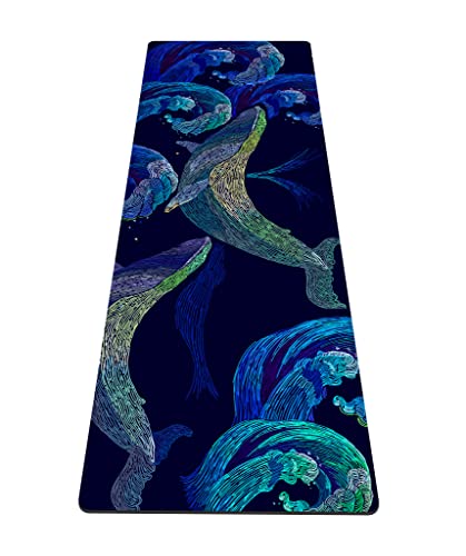 nuveti Yoga Mat Print Extra Thick TPE Non Slip Fitness Exercise Mat with Carrying Bag,72"x24" Extra Thick 6MM Exercise & Workout Mat for Yoga, Pilates Fitness and Floor Exercises - color: Whale