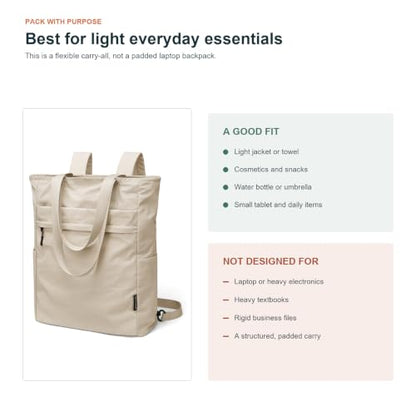 GOLF SUPAGS Foldaway Convertible Tote Backpack Lightweight Nylon Daypack for Women Men City Pack Versatile Backpack for Leisure Travel, Apricot - color: Apricot