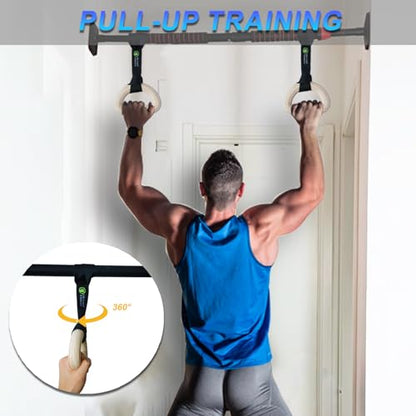 J Bryant Fitness Wooden Gymnastic Rings - Pull Up Grips & LAT Pull Down Gym Handles Design, Sturdy Webbing Straps with D-Rings, Pilates, Strength Training, and Portable Fitness - Includes Carry Bag