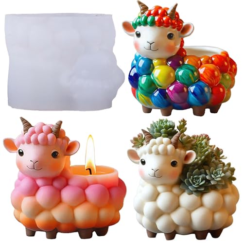 Animal Resin Mold, 3D Sheep Planter Silicone Molds for Epoxy Resin | Cute Sheep Lamb Resin Silicone Molds for Concrete, Casting, Candle Making, Candle Holder, Plaster, DIY Art Crafts, Home Decor - color: Sheep Resin Mold