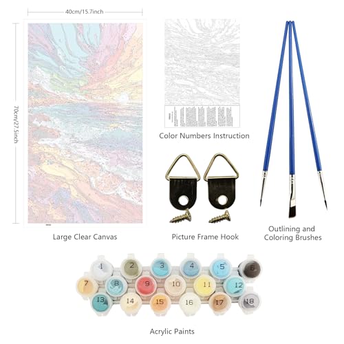ARTGOTO Large Paint by Numbers for Adults Rainbow Ocean Sunset | 15.7x27.5inch/40x70cm Paint by Number Kit on Canvas, Colorful Beach Wave Acrylic Painting Set with Brushes, No Frame - color: PBN056