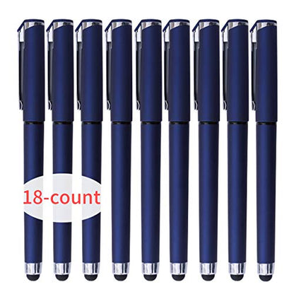 Black Gel Ink Rollerball Pens 0.7mm Gel Pens 2-in-1 Stylus Pens Medium Point Pen for Office, Black Ink (18 Pack-Blue)