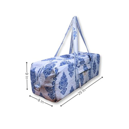 Large Capacity Handblock Printed Yoga Mat bag for Women, Gym Bag, Fits Yoga Blocks, Adjustable strap, Pilates, Gym, Fitness Block & Gear, Light and Durable - color: Neel Butta