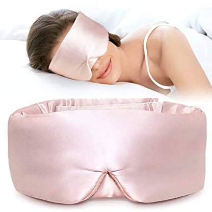 LitBear Silk Sleep Mask for Side Sleeper, Eye Mask Sleeping for Women Men | 100% 22 Momme Pure Mulberry Silk, Face-Hugging Padded Eye Cover for Sleeping with Adjustable Band, Pink - color: Pink