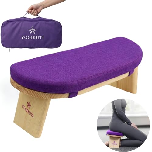Yogikuti Folding Meditation Bench, Purple | Removable Cushion, Wooden Seiza Kneeling Stool, Ergonomic Meditation Seat, for Home & Yoga Studio, Comfortable Posture (Purple) - color: Purple