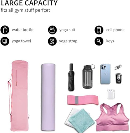 Cotton yoga mat bag with Pockets and Adjustable Strap - Full Zip Cargo Yoga Mat Carrier Bag - Bag for 1/4" 1/3" Thick Yoga Mat - color: Pink, size: XL