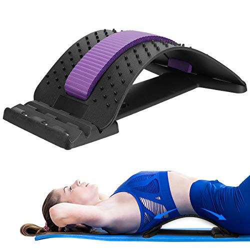 HONGJING Back Stretcher with Acupressure Massage for Lumbar Pain Relief | 3 Level Adjustable Arch Back Cracker Board Lower Back Traction, Great for Herniated Disc, Sciatica, Scoliosis - color: Purple