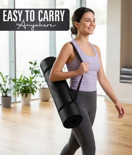 ROMIX Yoga Mat Thick 10Mm, Non-Slip Exercise Mat, 72 X 24 In, NBR - color: Black
