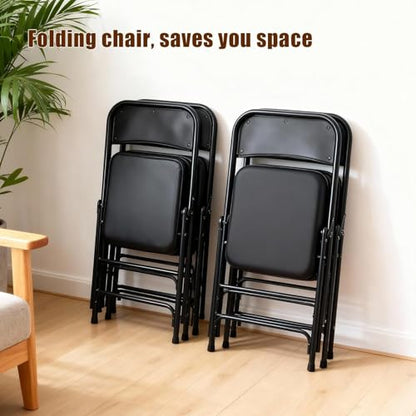 Padded Folding Chair Indoor Metal Foldable Chair Black- 2 Pack - color: Black-2pcs