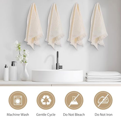 4 Pack Boho Bathroom Decor Hand Towels - color: Cream White