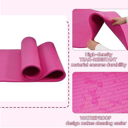Fitvids Yoga Mat, 1/2-Inch Extra Thick High Density Exercise Mat, Anti-Tear Exercise Yoga Mat with Carrying Strap, Suitable for Various Yoga Exercises - color: Pink