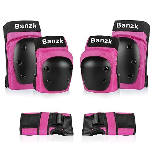 Adult Knee Pads Elbow Pads Wrist Guards for Adult Kids 6 in 1 Protective Gear Set for Skateboarding Biking Roller Skating Cycling Outdoor Sports - color: Rose Red, size: Medium (80-132 lbs)