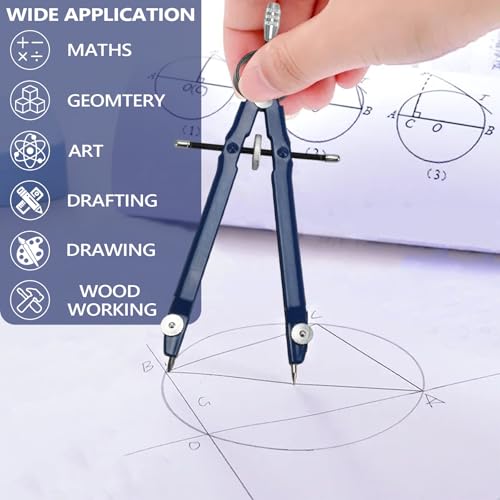 Compass for Geometry, Metal Compass with Extra Refills Compass Drawing Tool for Students Drafting Compass Back to School Supplies (Blue 1pc)