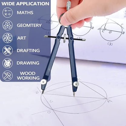 Compass for Geometry, Metal Compass with Extra Refills Compass Drawing Tool for Students Drafting Compass Back to School Supplies (Blue 1pc)