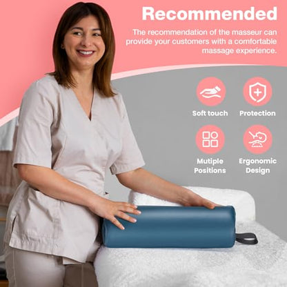 Half Round Massage Bolster, 17x6x4 in PU Leather Pillow with Strap Handle | Comfortable Half Moon Bolster Pillow for Legs Under Knees Back Pain Relief, Massage Table Bolster for Neckrest Spa / Home Use - color: Small Blue - 17x6x4 in - Pu Leather