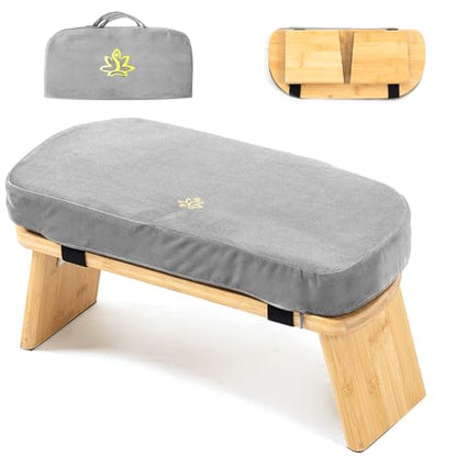 Bamboo Meditation Bench, Foldable Prayer Stool (Grey-Bag) | Meditation Kneeling Bench, Seiza Prayer Bench, Prayer Bench with Meditation Cushion, Kneeling Prayer Stool for Home - color: Grey-bag