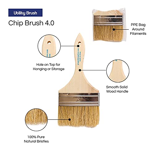 Pro Grade 4" Chip Brushes, Disposable Paint Brushes, for Sealers, 36 Pack | Natural bristle, wood handle | Contractor Pack | For Deck Stain & Fence Stain | Cabinets, Furniture, Fences