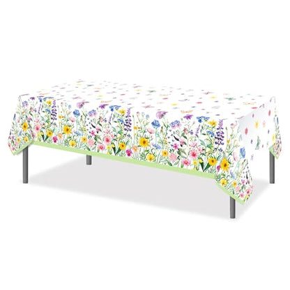 1Pc Blooming Wildflower Party Plastic Tablecloth 54 x 87 Inch Long Table Cover, Spring Butterfly Party Tablecover for Floral Theme Kids Baby Shower Birthday Dinner Picnic Kitchen Event - color: Blooming Wildflower