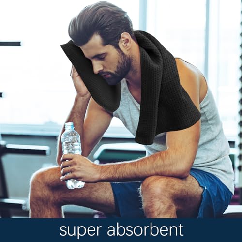 Microfiber Gym Towels for Working Out, Quickly Dry Yoga Towels for Men & Women Tennis, 16 Inch x 27 Inch, 6 Pack, Black - color: Black