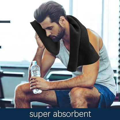 Microfiber Gym Towels for Working Out, Quickly Dry Yoga Towels for Men & Women Tennis, 16 Inch x 27 Inch, 6 Pack, Black - color: Black