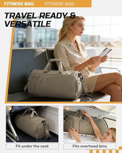 WISEPACK Gym Bag for Women with Shoe Compartment Travel Duffel Bag Brown | Water-resistant Workout Duffle Bag for Travel Weekend Overnight Bag with Shoe Compartment Carry on Bag with Wet Pocket - color: I1-Dark Brown
