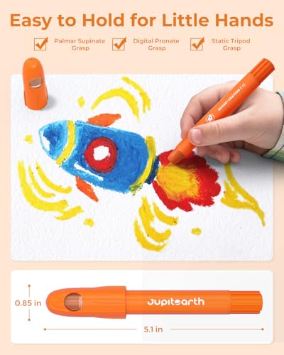 JUPITEARTH 12 Colors Twist Crayons for Toddlers 1-3, Non-Toxic, Washable | Ultra-Silky Crayons with Storage Bucket, Easy-Grip Design, Ideal Toddler Coloring Supplies